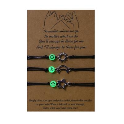 Moon Sun Star Luminous Bead Bracelet Relationship Woven Bracelets Adjustable Friendship Jewelry for 3 Best-Friend