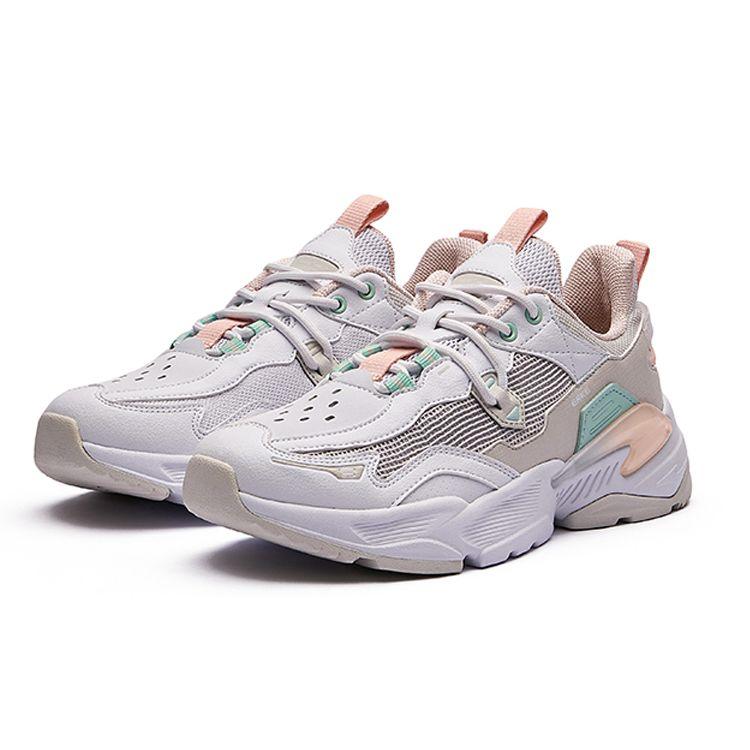 Erke Comfortable Versatile Low-Top Dad Shoes Women Sneaker White Gray 52122102008-003