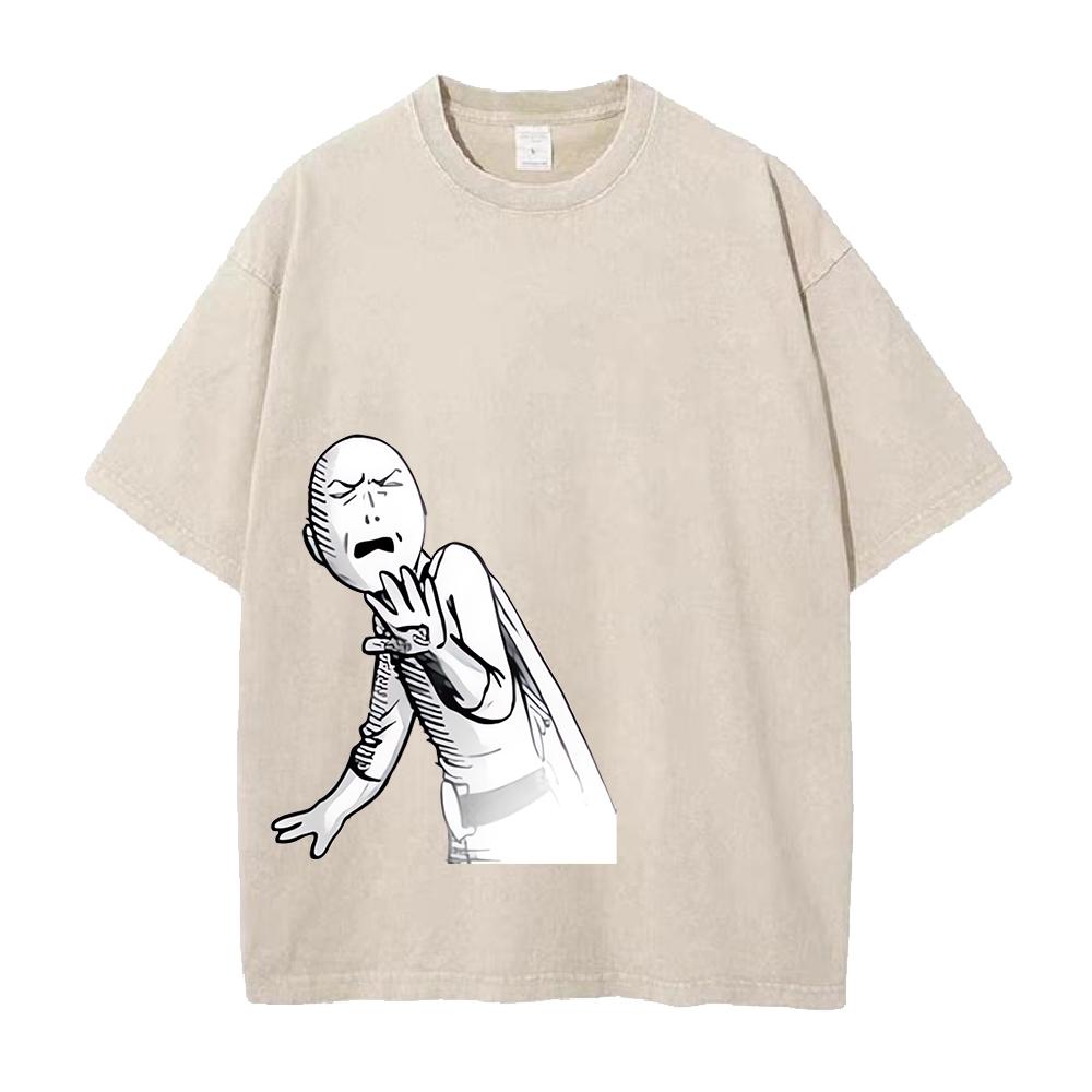 Saitama One Punch Man Funny Graphic T Shirt Men Women Cotton Tshirts Vintage Washed Tee Harajuku Male Casual Oversized T-shirt