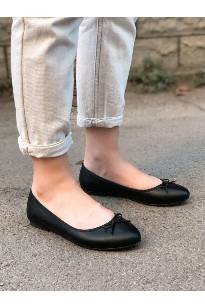 Women's Flat Shoes Black Ropy Ballerina Ballet