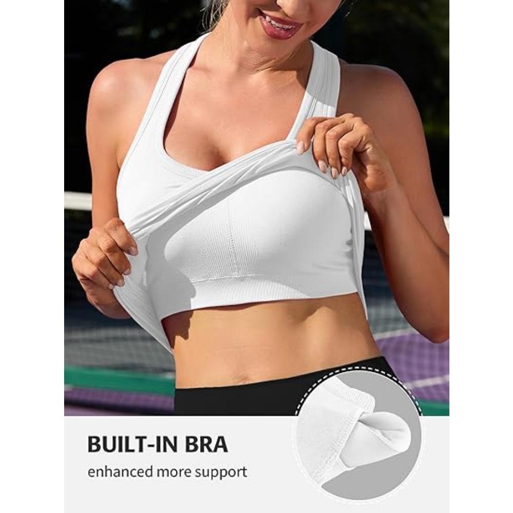 CHARMLEAKS Ostrihané cvičebné topy pre ženy Nohavé tielka s úzkym bokom všité do podprsenky Athletic Yoga Gym Top