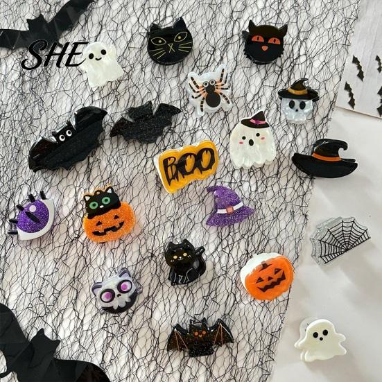 Stylish Acrylic Hair Clamps Halloween Claw Clip, Cute Headdress, Glitter Bat Pumpkin Cool Decorations Black Cat Spider Ghost Pattern Accessories