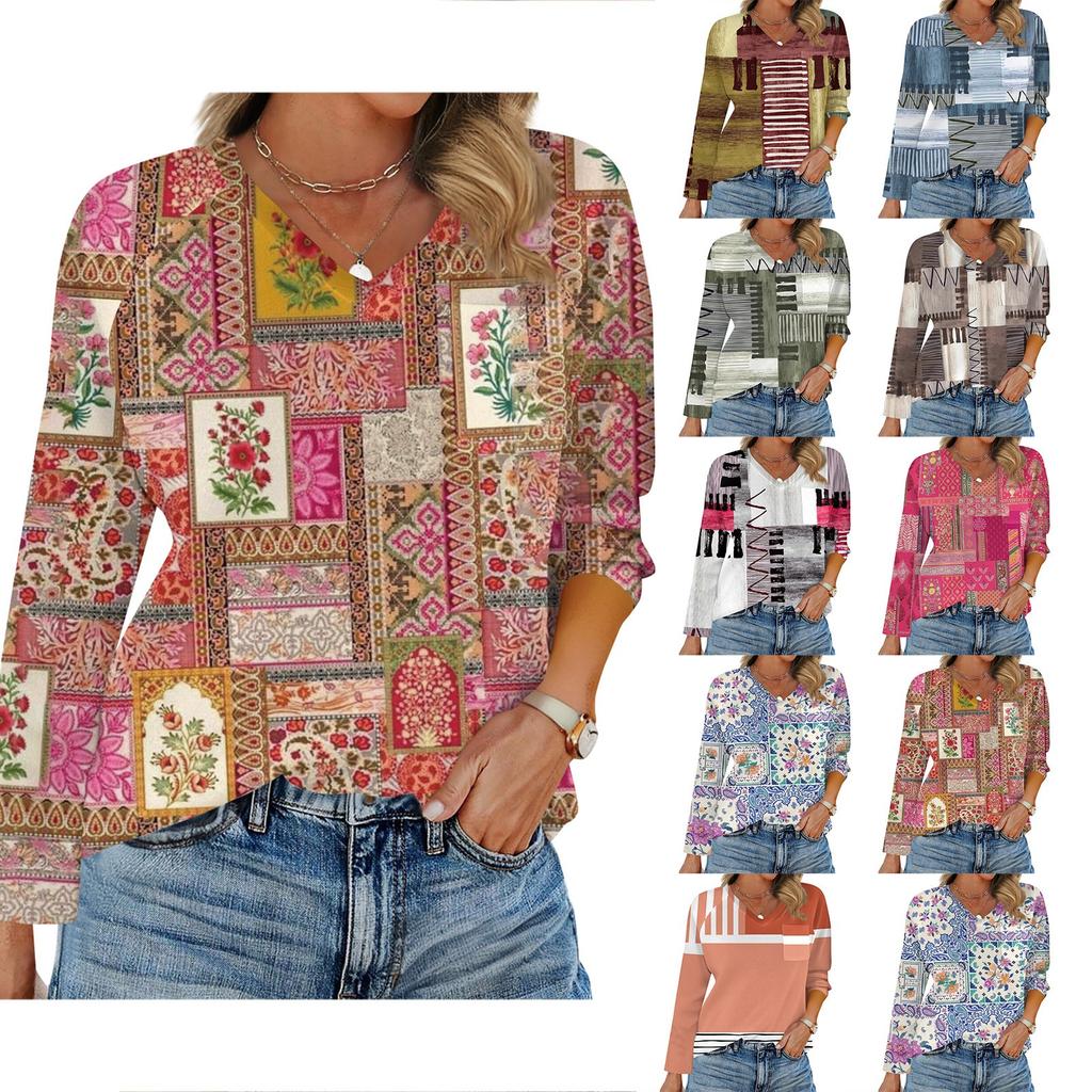 Women's Raglan Long Sleeve V-Neck T-Shirt Splicing Solid Color Casual Top Pullover V-Neck Pocket Bottoming Shirt