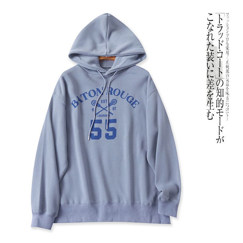 Japanese Order Hooded Fleece Lined Sweater Winter New Men's and Women's Same Style Long Sleeves Letters Plus Size Casual Pullover 30387
