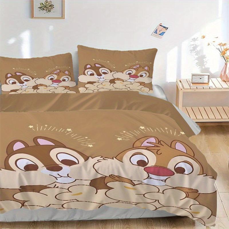 3pcs Chip 'n' Dale Printed Bedding Set, Breathable And Soft, Machine Washable, Christmas Gift, Suitable for Bedroom Decoration, 081