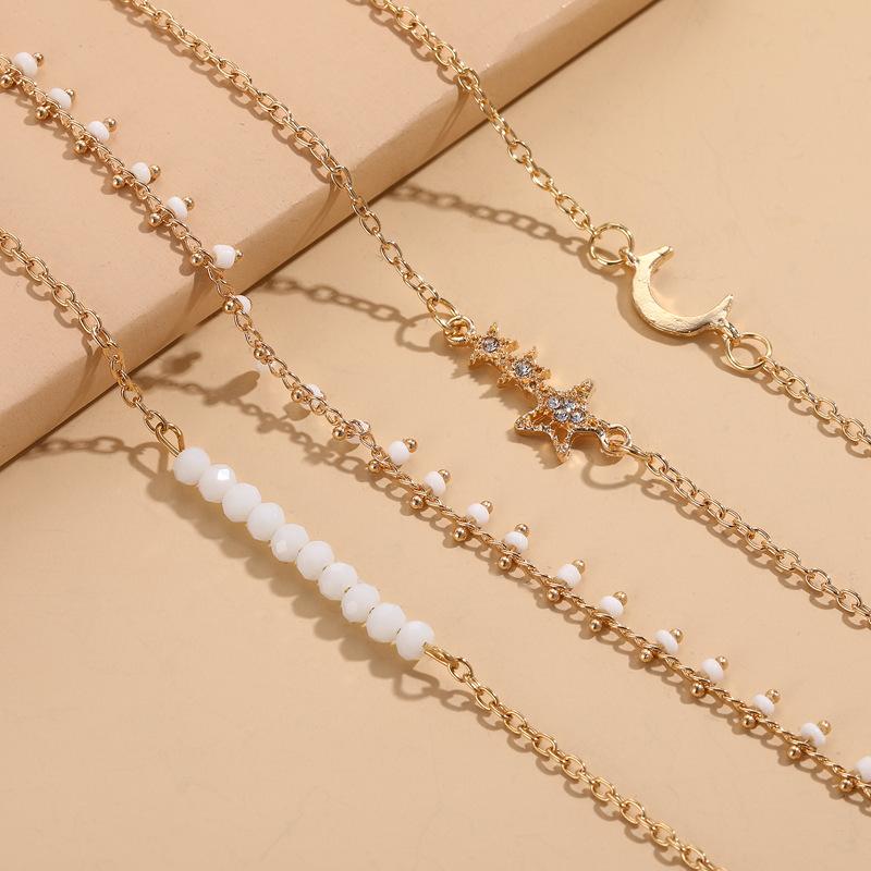 Bracelet, Fashionable Handmade Beaded Moon Five-Pointed Star With Diamonds, Moon Rice Bead Bracelet For Women