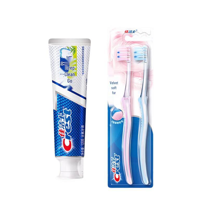 Crest All-in-One 7-Effect Deep Clean Toothpaste with 2 Velvet Gum Care Toothbrushes