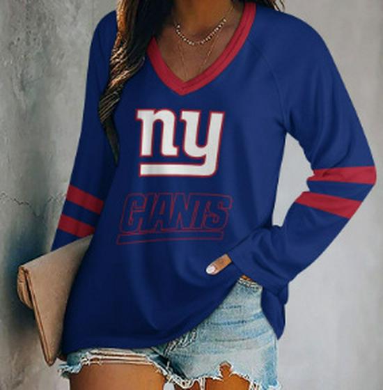 2024 Women's V-Neck NFL Team Long Sleeve T-Shirt with 3D Print Design