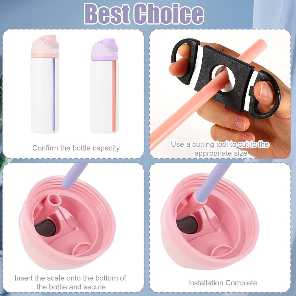 6pcs Replacement Straws for Owala FreeSip 24oz 32oz, 3 Colors Reble Plastic Straws with Cleaning Brush & Cutting Tool Water Bottle Tumbler Cleaner