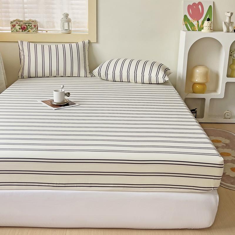 Simple abraded striped mattress single piece washed cotton non-slip fixed mattress cover bed cover Simmons mattress dust protection