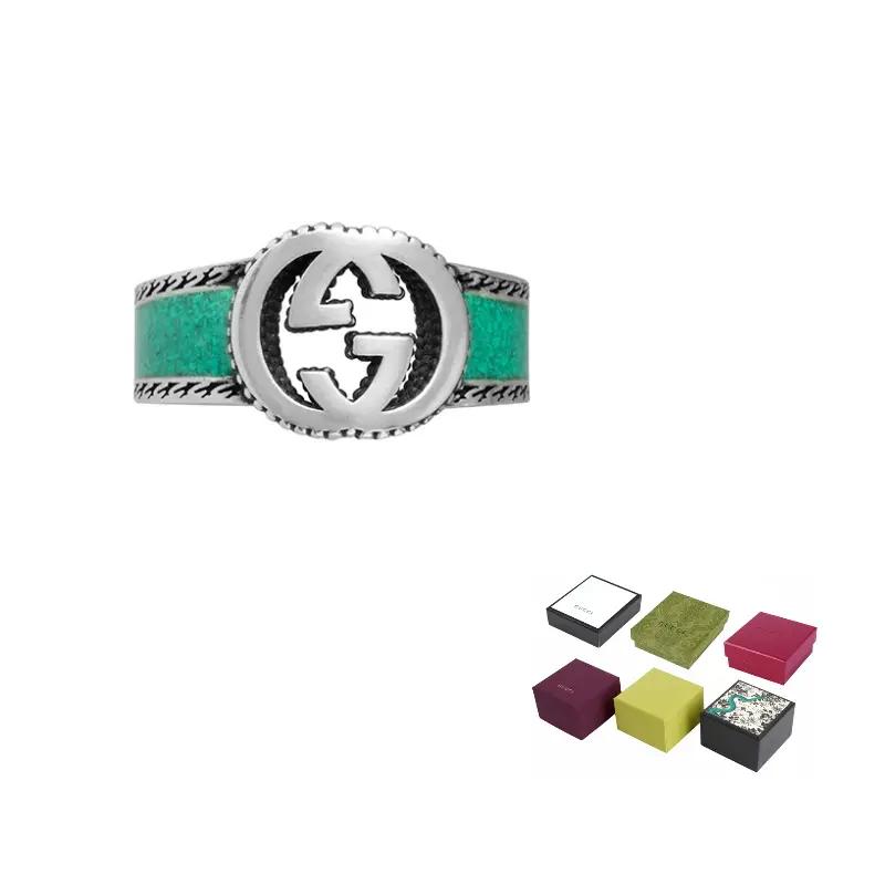 Gucci ring Double G Series Interlocking Double G Silver Jewelry Shiny 925 Silver Sapphire Green/Silver 11