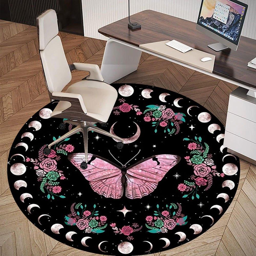 Bohemian Moon Phase Butterfly Wall Art DecorRound Non-Slip chair mat chair carpet for office Rugs for Office Decor Gift For Valentine's Day Mother's D
