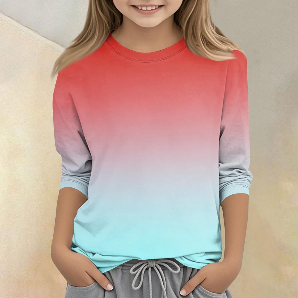 Kinder bedrucktes Rundhals Siebenviertelarm Freizeit T-Shirt