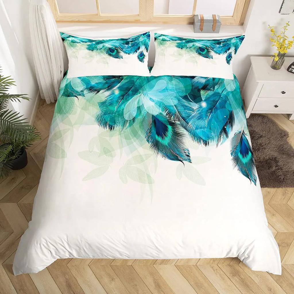 Peacock Duvet Cover Set King Size Floral Pattern Bedding Set Retro Peacock Feather Floral Theme Comforter Cover Luxury Quilt Set