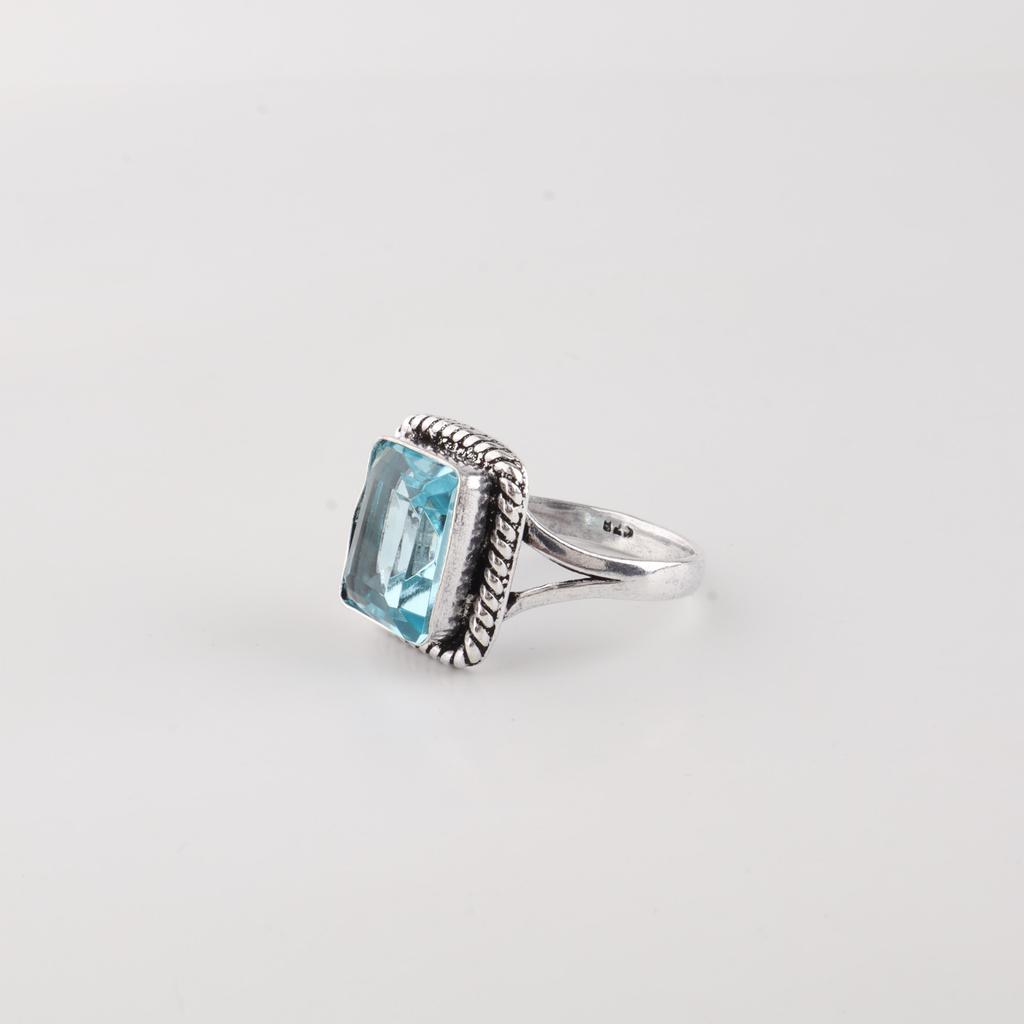 Himmelblauer Topas Edelstein 925 Sterling Silber Handgefertigt Schöner Ring Damen Hochzeits Schmuck Für Braut RR-71-15
