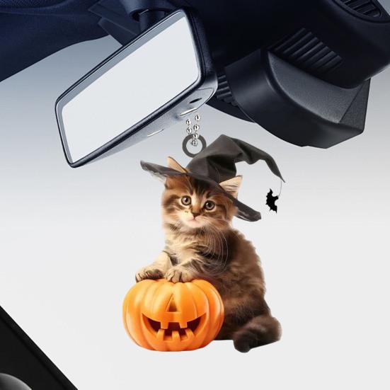 Halloween katt biltilbehør anheng heks lue design katt formet gresskar hengende ornament bil bakfra