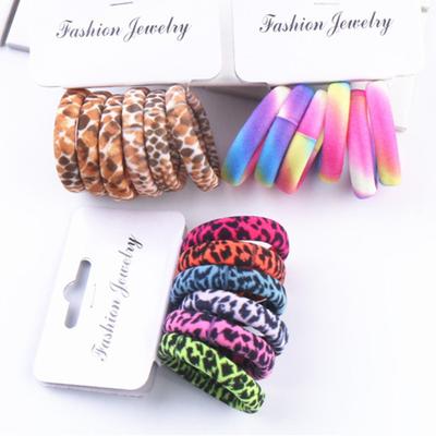 6 Pièces/Ensemble Chouchou Imprimé Haute Élasticité Femmes Filles Enfants Élastiques à Cheveux Accessoires Attache Corde à Cheveux Anneau Support