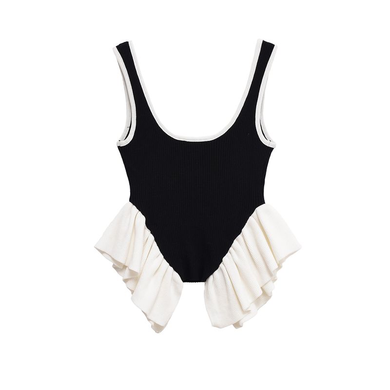 Kaslead New Women Clothes Western Style Contrast Color Design Warp Knitting Sleeveless Round Neck Top 4770185 084