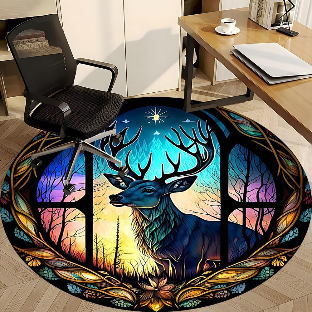 1 Stück Buntglas-Hirsch Büro Runder Teppich, Unter Bürostühlen Schlafzimmer Wohnzimmer Heimdekoration, Raum Deko