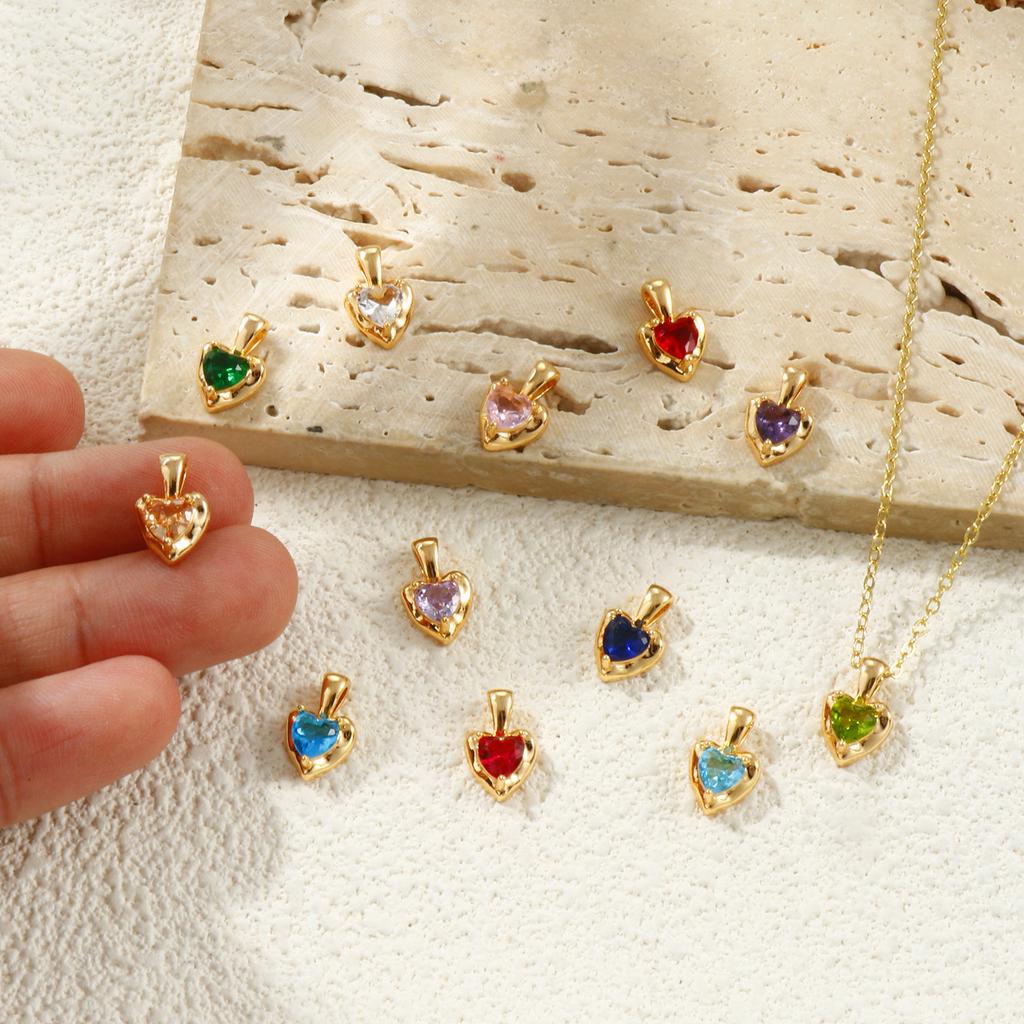 2 PCs Heart Brass & Rhinestone Birthstone Charms 18K Gold Plated Pendants For DIY Necklace Earrings Jewelry Making 12.5mm x 8mm