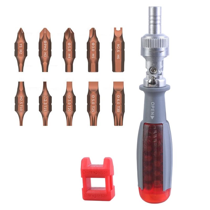 10 in 1 Multipurpose Ratchet Screwdriver Adjustable Rotation Screwdriver with Bits for Tight Space and Quick Repairs