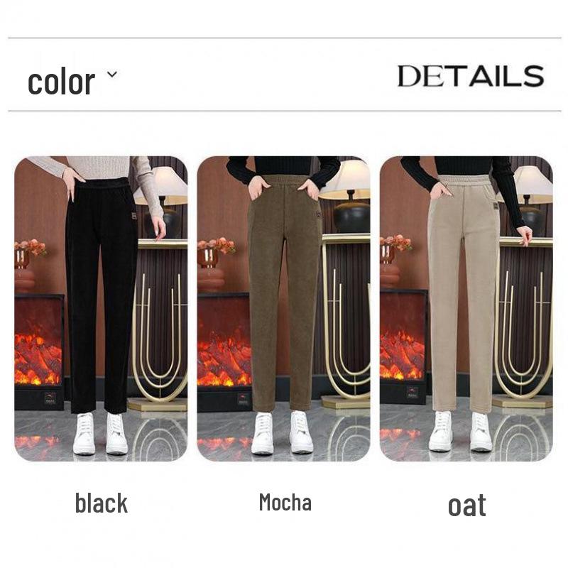 2024 Autumn/Winter Women's High Waist Fleece-Lined Harem Pants - Warm, Slimming, Casual, Thickened, and Fashionable.