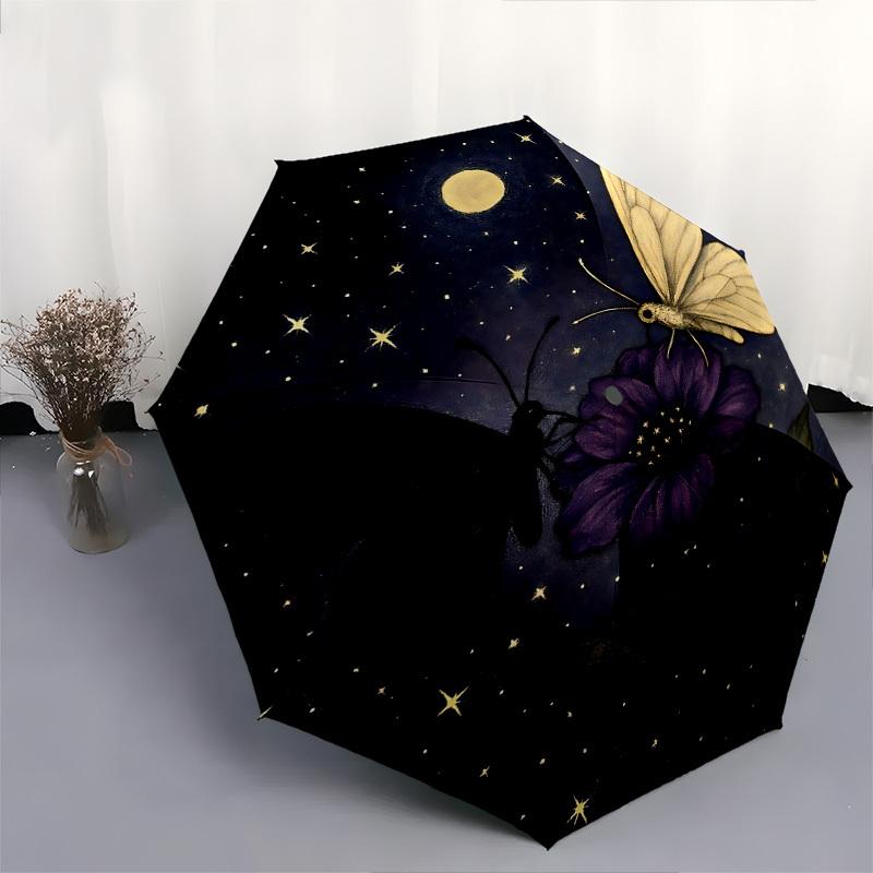 Butterflies, Night Sky Automatic Folding Umbrella Compact 8 Rib Design, Unique Style, Suitable for Everyday Outdoor Use, Perfect Gift for Fr