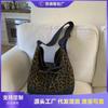 Retro Leopard Print Splicing Double-sided Bag Large-capacity Denim Tote Bag Messenger Bag Lazy Wind Casual Shoulder Bag