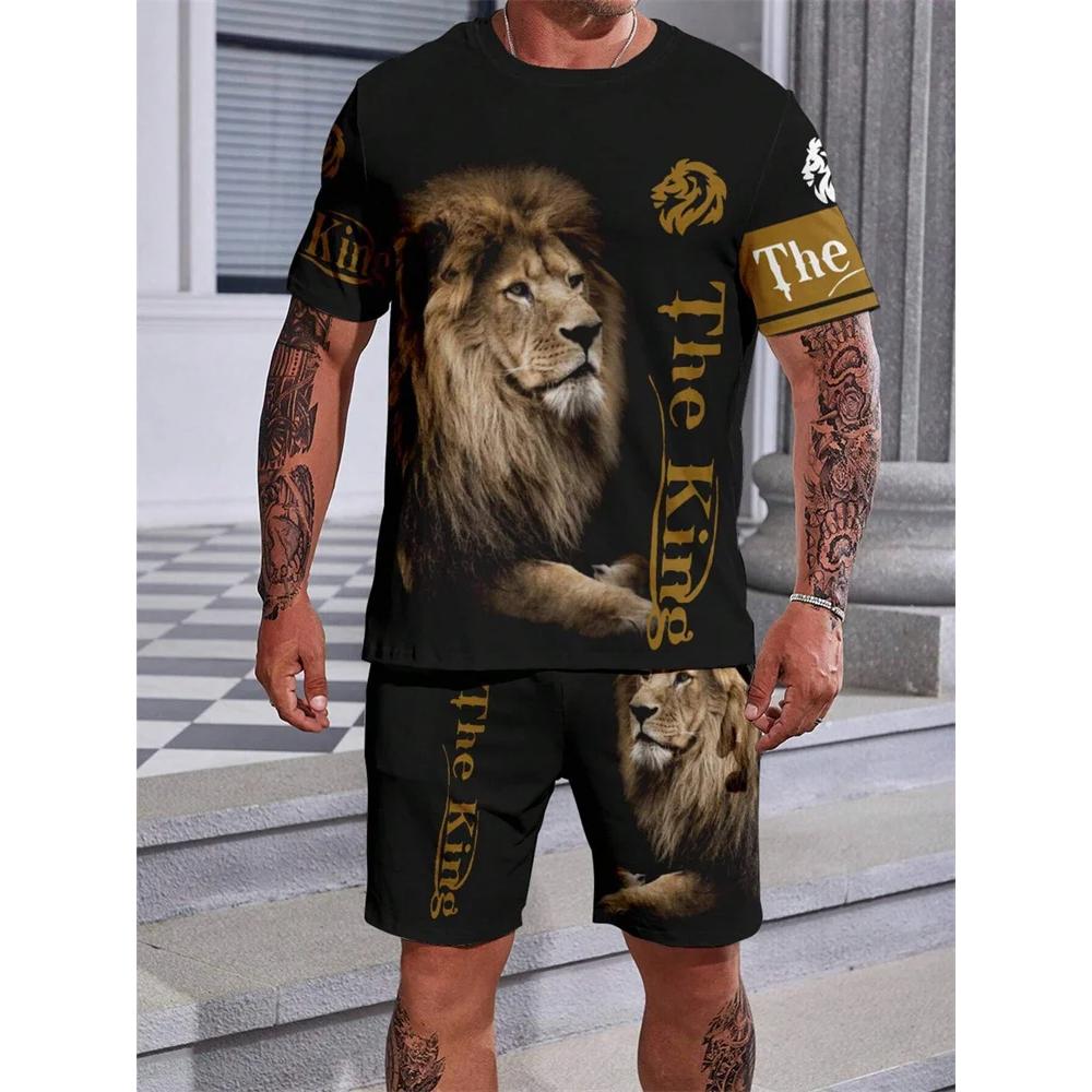 Set di pantaloncini a maniche corte con stampa animale da uomo Comfort Traspirante Tuta Sportiva Abbigliamento Sportivo Unisex Quotidiano Casual
