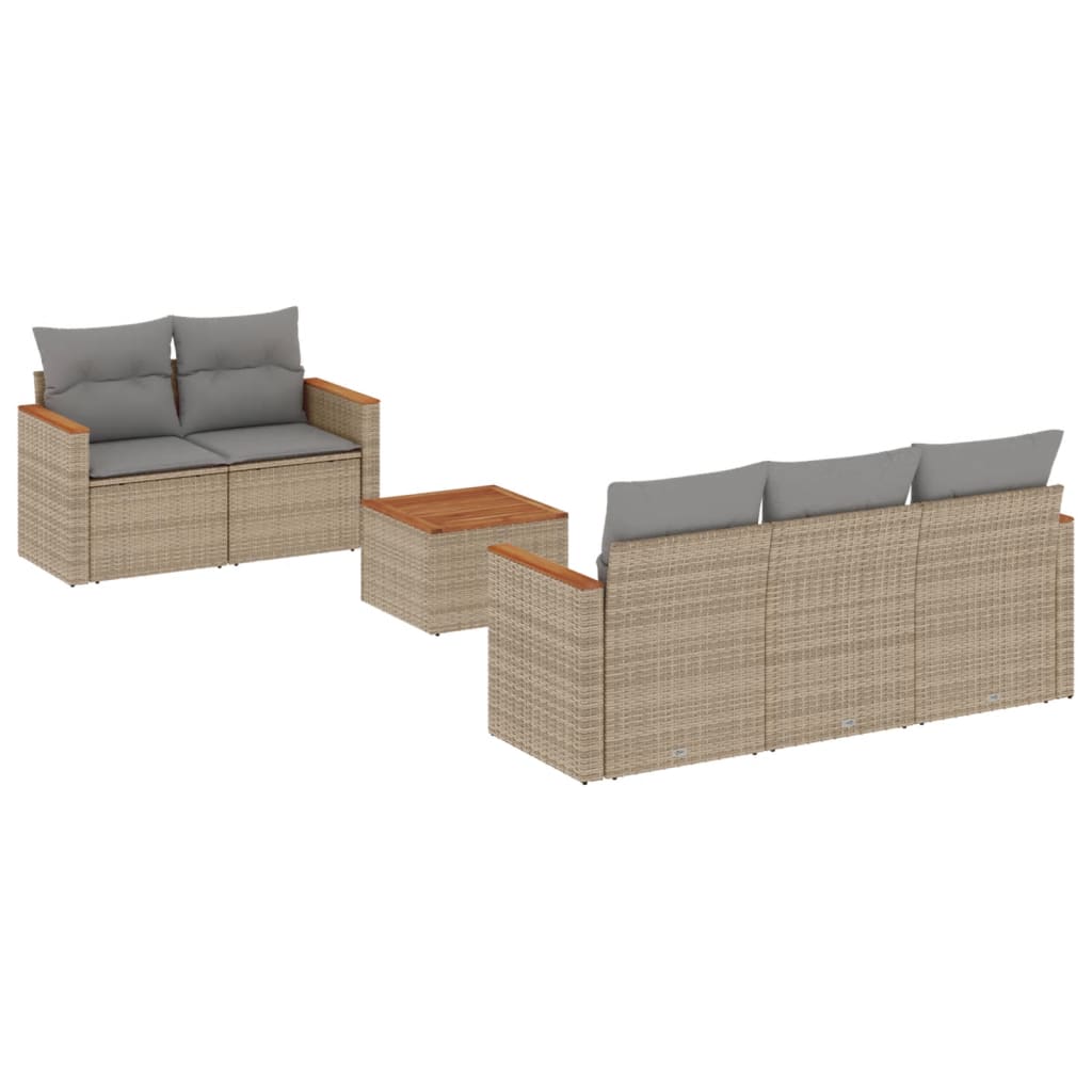Vidaxl 6-Cz. Garden Furniture Set With Cushions, Beige, Poly Rattan