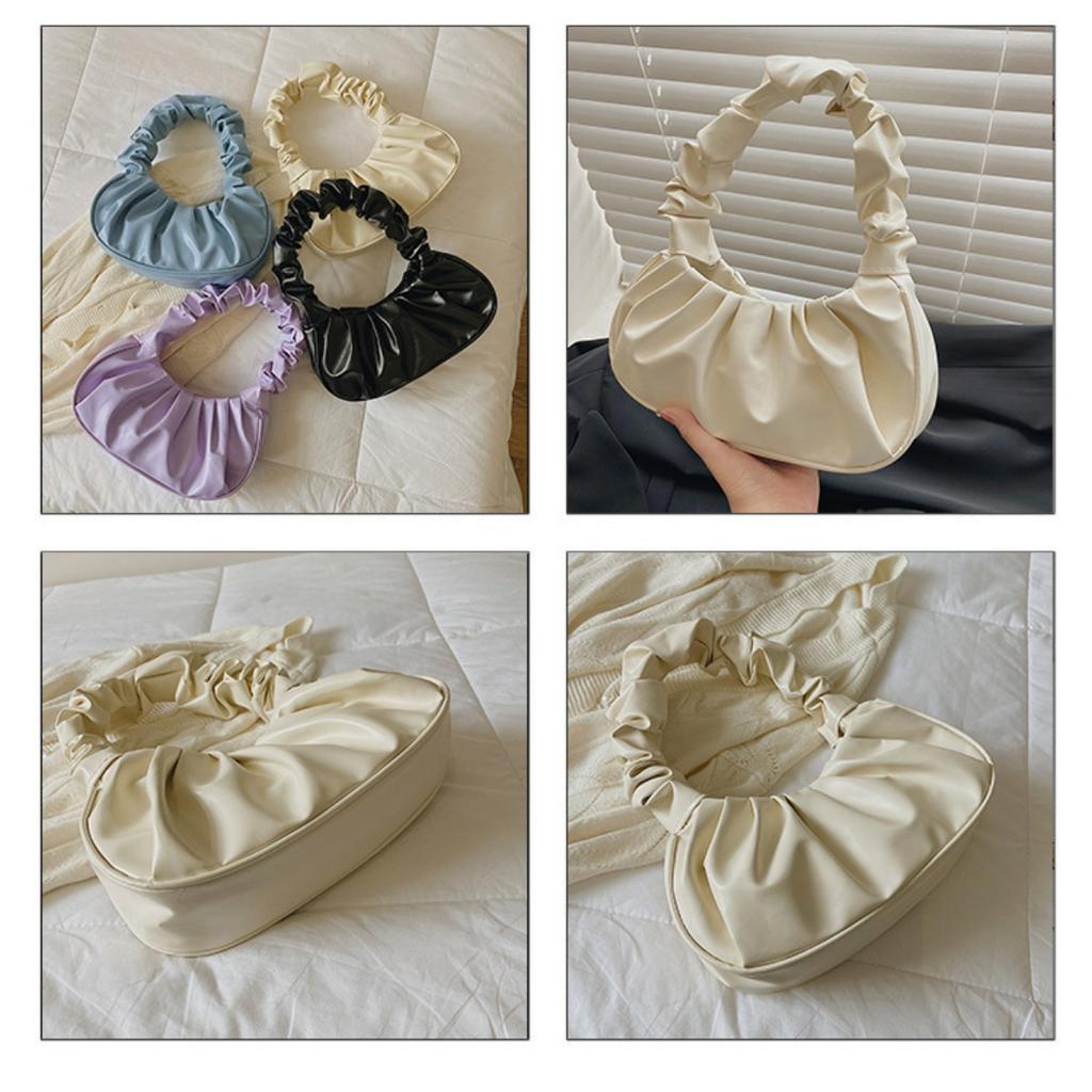 Bag Girl, Korean Version One Shoulder Dumpling Bag, French Bag, Fashionable Cloud Bag, Pleated Handbag, Armpit Bag