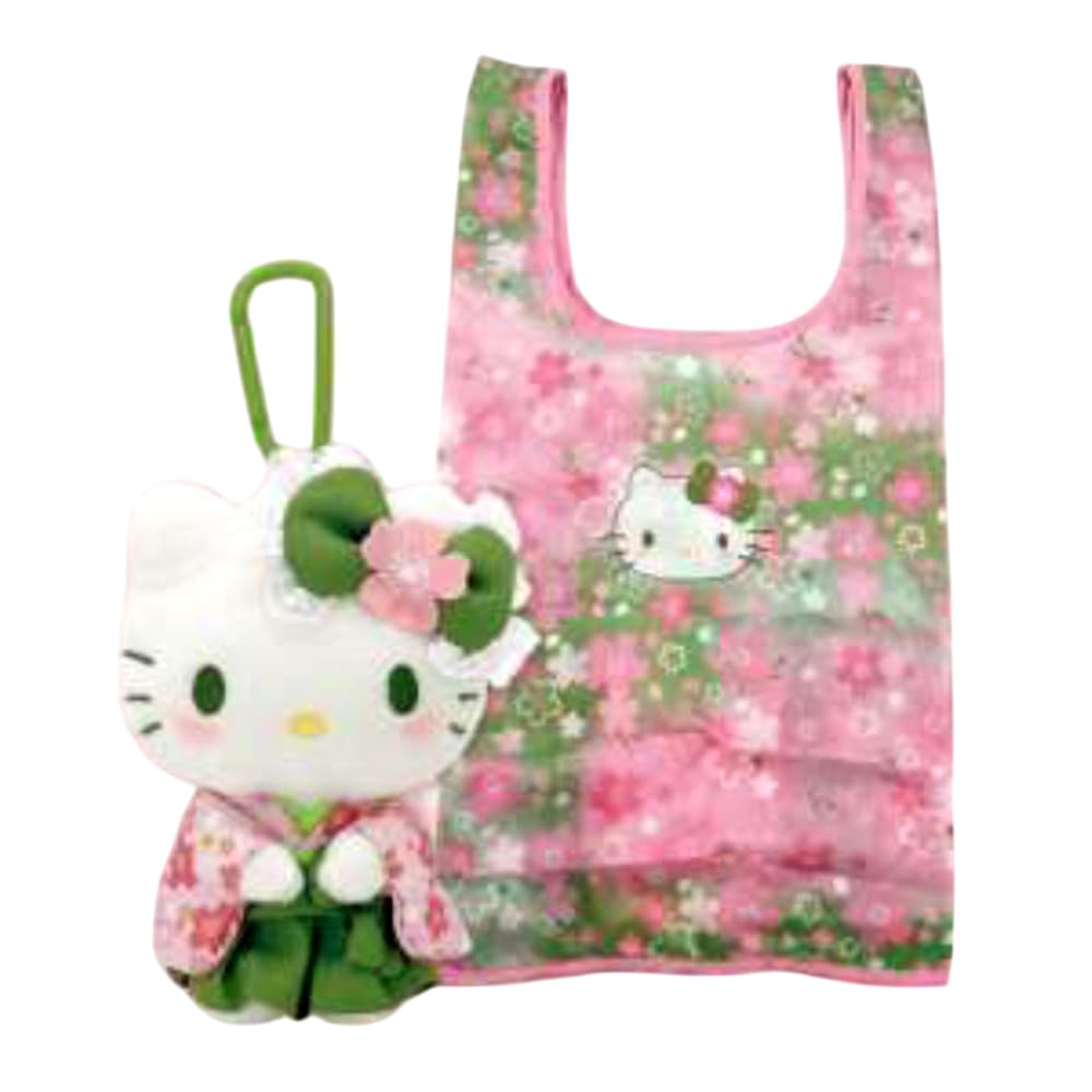 Nakajima Corporation Plush Eco Matcha Hello Bag, Kimono, Kitty, 219879-25
