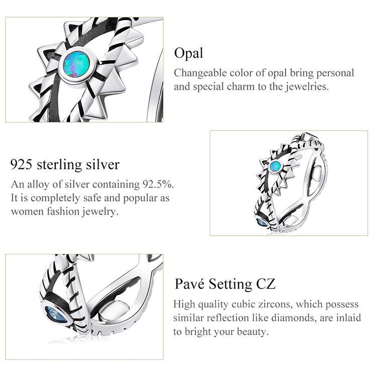 BAMOER 925 Sterling Silver Hollow Design Shining Demon Eye Ring for Women Cool Band Ring Size 6 7 8 Women Statement Jewelry Gift