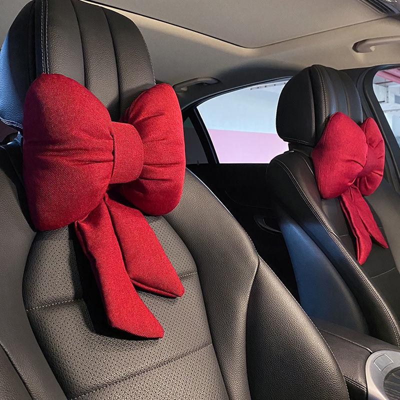 Car Headrest Bowknot Neck Support Pillow - Cervical Seat Cushion Pair
