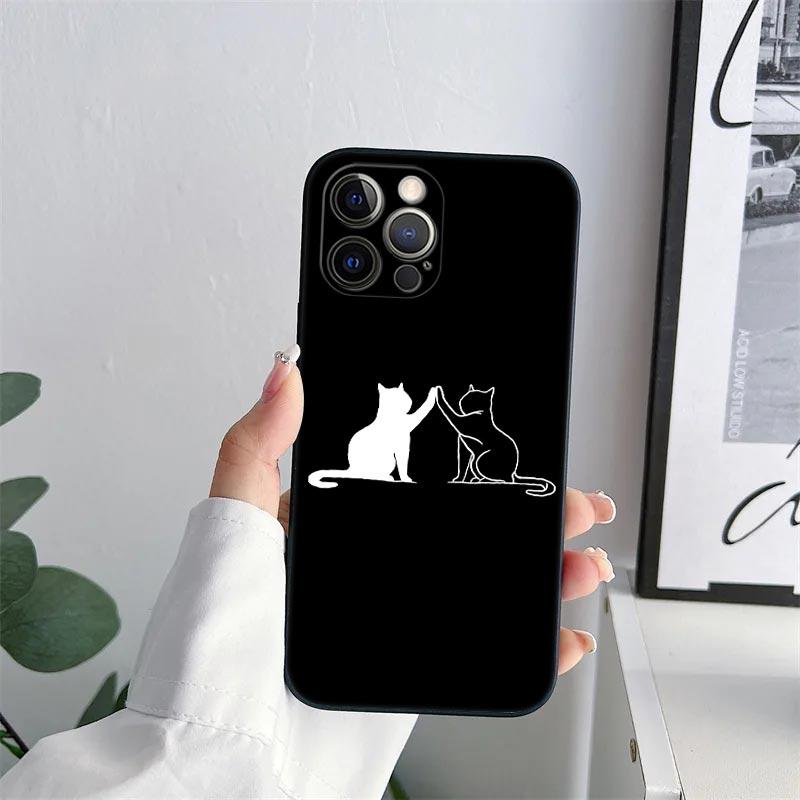 

Black Cat Line Phone Case for iPhone 11 15 16 Pro Max Case Coque 14 Plus 13 Pro 12 Mini 11 X XS 16 8 SE2020 15Pro TPU Soft Cover iPhone X(XS)