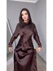 2025 Autumn Women's Satin Two-Piece Dress with Beading, Round Neck & Waist-Cinching Long Sleeves