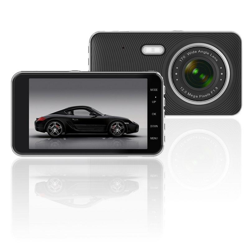 4-inch Dashcam, IPS HD 1080P Car DVR, Dual Front and Rear Cameras, Supports Reversing Camera Function.