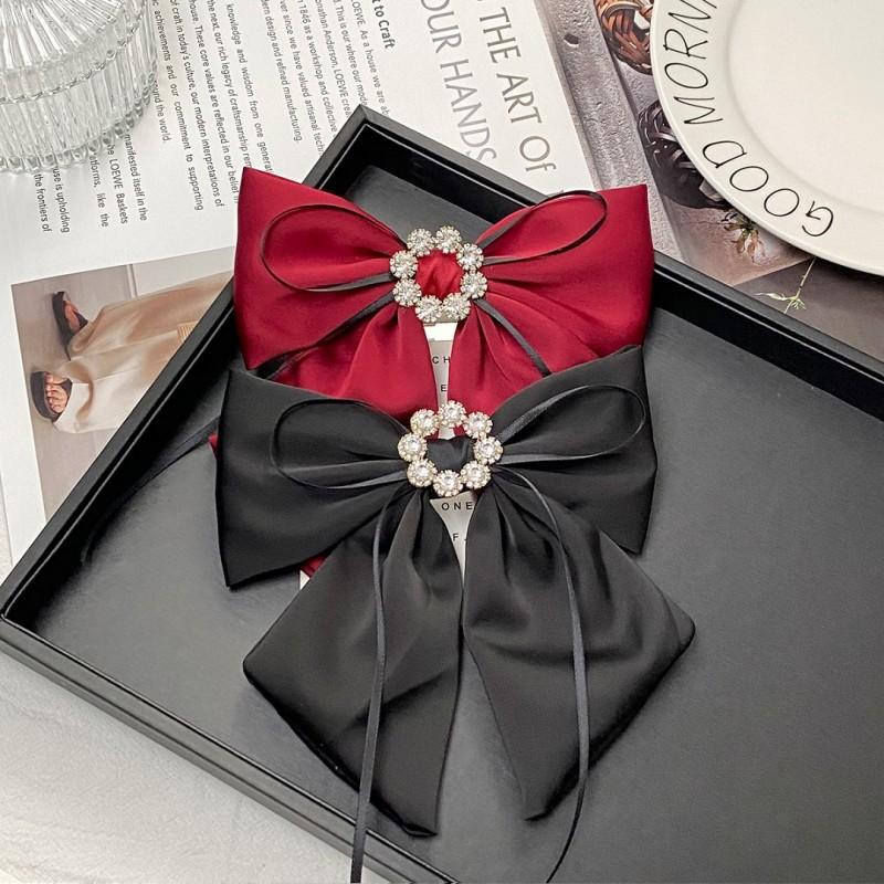 Hair Clip Black Bow With Diamonds Large Fashionable