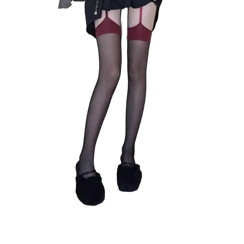 Sexy Wind Black Silk White Lace Long Medium Tube Over Knee Suspender Socks Women'S Summer Suspender Stockings Stockings