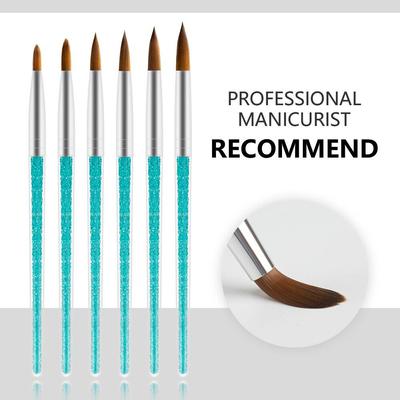 5/6 Teile/satz Nylon Haar Nagel Pinsel Blau Strass Griff Kolinsky Acryl Pinsel Stift Nagel Gel Builder Carving Punktierung zeichnung Werkzeuge