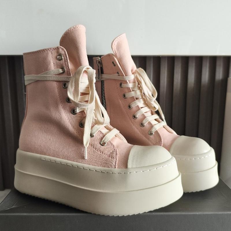 Women and Men Casual Canvas Boots Height Increased Lace Up Platform Shoe Top Quality Round Toe Flat High Top Sneakers Pink Black