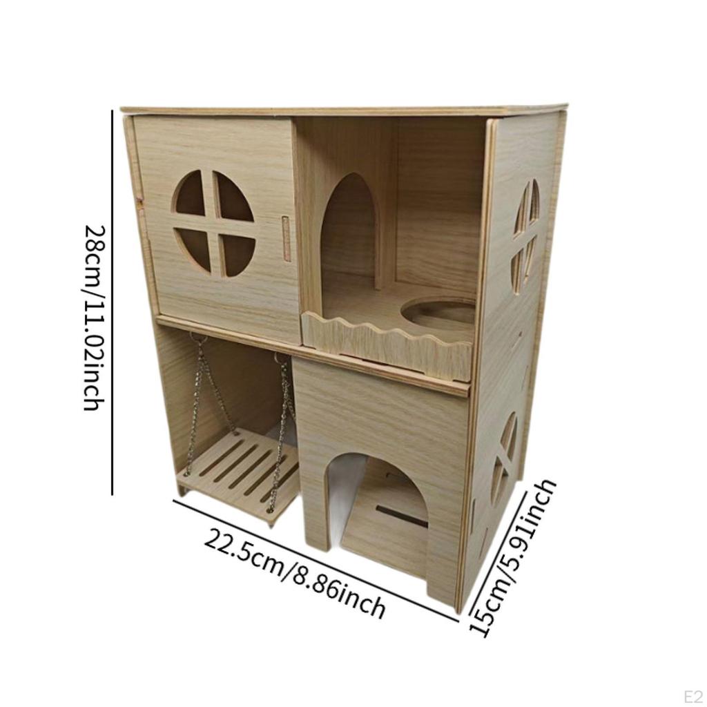 Dvoupatrový dřevěný domeček pro křečka s houpací chatkou, vtipný gerbil pro malého mazlíčka syrského
