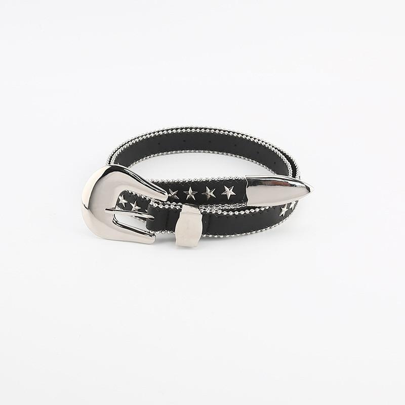 Belt Star Rhinestone Womens Casual Versatile Jeans Small Belt Leather Imitation