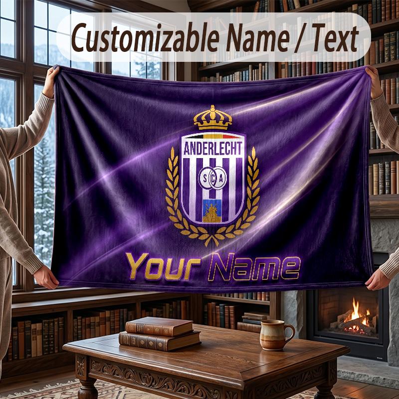 Custom Name Flannel Throw Blanket Anderlecht FC Logo Pattern Warm Home Decoration