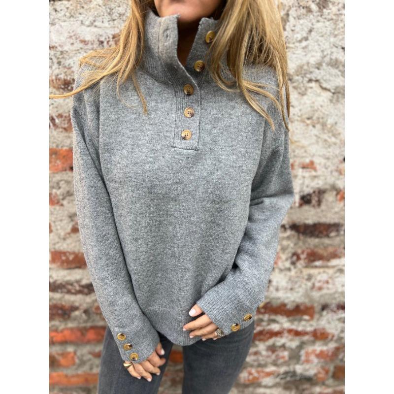 Women S Stand Collar Loose Fit Long Sleeve Solid Color Casual Sweater