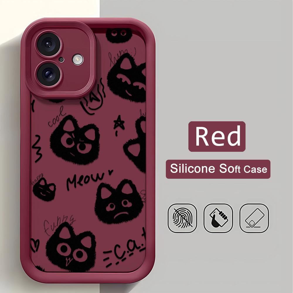 Cute Cartoon Cat Phone Case iPhone 15 Pro Max 11 12 13 16 14 Plus Silicone Shockproof Case Lens Protector Shell