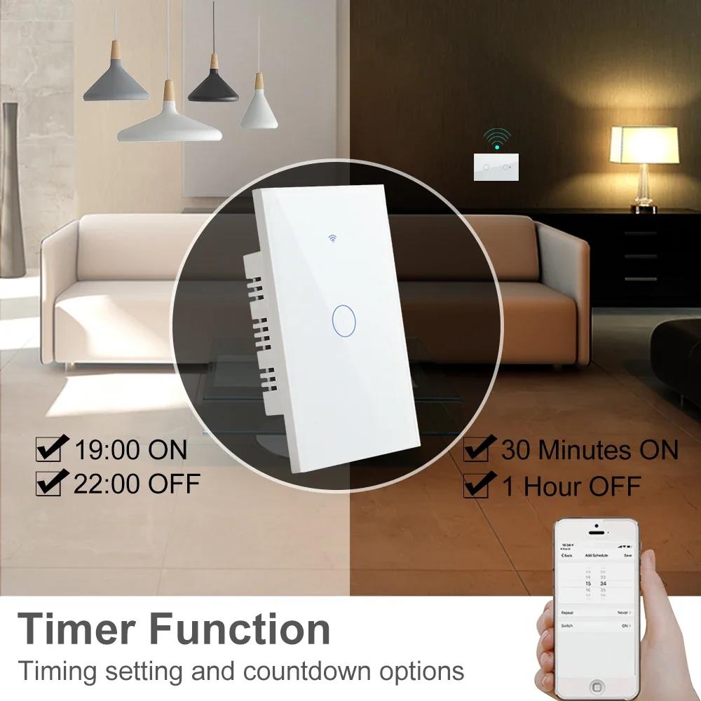 2 Way Smart RF433 Remote Control Wall Light Touch Switch Light Glass WiFi Tuya Smart Life US USA White Black Gold Alexa ON OFF