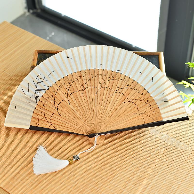Chinese Custom Folding Fan Simulated Silk Fan Surface Bamboo Fan Bones Stage, Stage Props Decorative Crafts Chinese Culture
