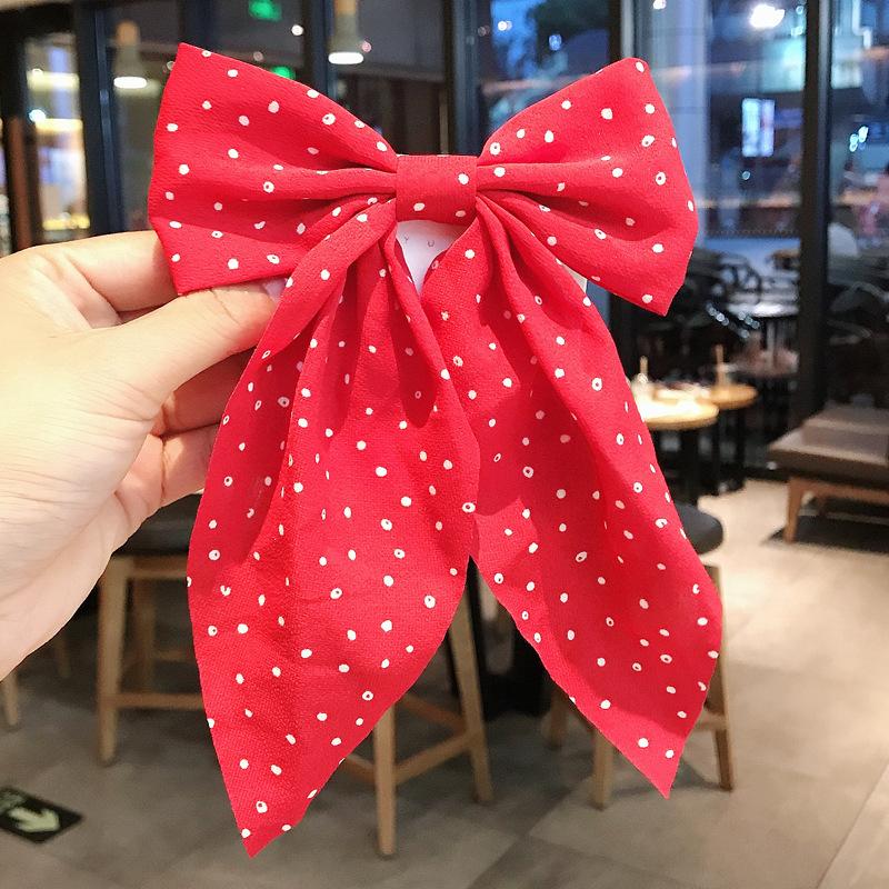 Korean Style Dots Floral Big Bow Hair Clips For Women Elegant Ponytail Hairpins Girl Hair Accessories Barrette Gift