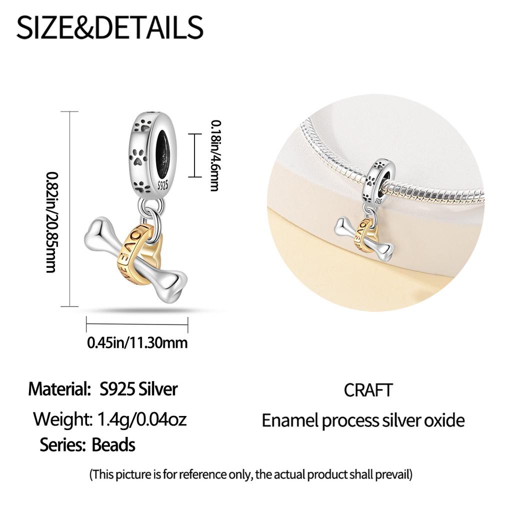 Original Copper Charms Luxury Pet Love Heart Bones Beads Fit Bracelet Diy Women Making Delicate Gift